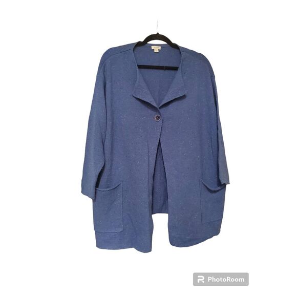 J.Jill Sweater Womens Small Blue Pure Jill 3/4 Sleeve One Button Wool Cardigan - Picture 1 of 2